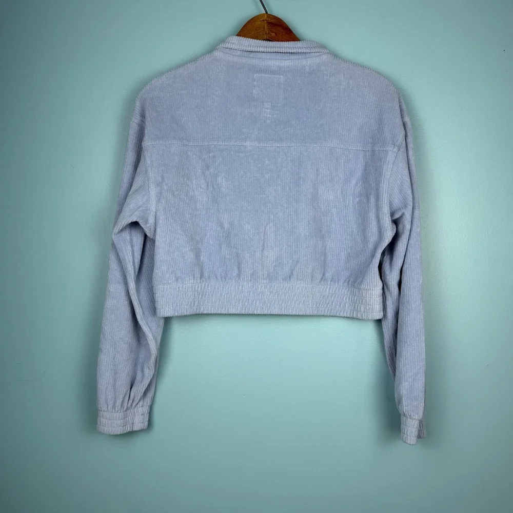 Aerie Womens XS Light Blue Corduroy Full Zip Cropped Bomber Jacket Mock Neck